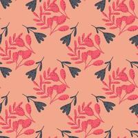 motif de griffonnage folklorique abstrait sans couture avec des formes de branches et de feuilles. ornement de couleur rose sur fond pastel. vecteur