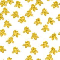 modèle sans couture isolé avec impression de fleurs d'orchidées jaunes aléatoires doodle. fond blanc. vecteur