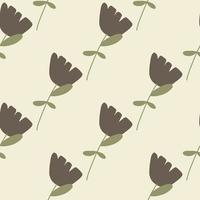 motif de doodle sans couture d'éléments de fleurs brunes abstraites. fond gris. décor floral vintage. vecteur
