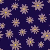 modèle sans couture de fleur avec ornement de fleurs de marguerite aléatoire. fond violet foncé. formes de fleurs. vecteur