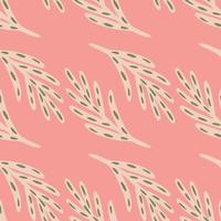 motif botanique harmonieux abstrait minimaliste avec ornement de brindilles de feuilles de couleur grise. fond rose. vecteur