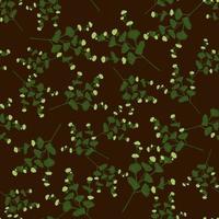 motif sans couture d'ornement de fleurs sauvages vertes aléatoires. fond marron foncé. style simple. vecteur