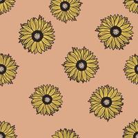 tournesols de modèle sans couture sur fond rose. belle texture avec tournesol jaune et feuilles. vecteur