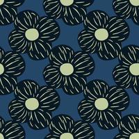 modèle sans couture de formes de fleurs simples abstraites de couleur noire. fond bleu marine. toile de fond botanique. vecteur