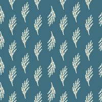 motif abstrait nature sans couture avec doodle blanc laisse des formes de branches. fond bleu marine pâle. vecteur