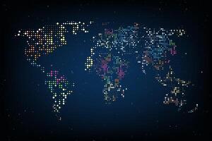 Carte du monde en pointillé. Abstract computer graphic Carte du monde de points ronds colorés. Illustration vectorielle