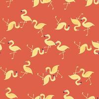 motif harmonieux de faune tropicale avec imprimé de formes de flamants jaunes. fond pastel rouge. décor animalier. vecteur