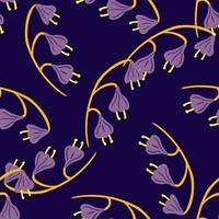 modèle sans couture de champ sauvage nature avec impression de fleurs de cloche aléatoire doodle. oeuvre de couleurs violettes. vecteur