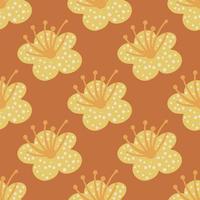 plantes de printemps à motif sans couture sur fond orange. modèle floral de vecteur dans un style doodle avec des fleurs.