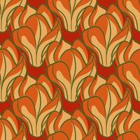 motif floral sans couture de style abstrait avec imprimé de fleurs de magnolia aux contours orange. fond rouge. vecteur