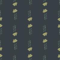 motif vintage sombre et harmonieux avec des silhouettes de fleurs sauvages jaune pâle. fond bleu marine. vecteur