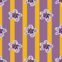 modèle sans couture de printemps avec des fleurs botaniques dessinées à la main. fond rayé violet et orange. vecteur