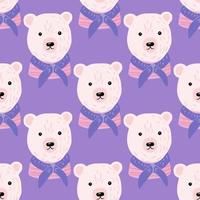 modèle sans couture de dessin animé avec ornement de marin ours polaire blanc. fond violet. façon enfants. vecteur