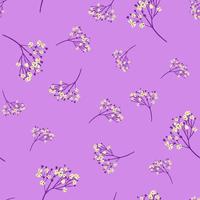 modèle sans couture de fleurs de gypsophile dans un style dessiné à la main de doodle. fleurs aléatoires imprimées sur fond violet. vecteur