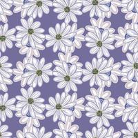 fleurir motif floral sans couture avec des formes de fleurs de marguerite aléatoires. fond pastel violet. style simple. vecteur