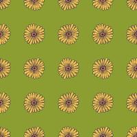 modèle sans couture de fleur avec des formes jaunes de tournesol profilées. fond vert. ornement floral. vecteur