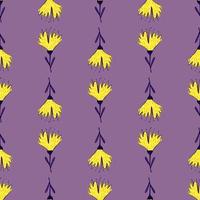 modèle sans couture de nature contrastée avec des éléments de fleurs jaune vif. fond violet. vecteur