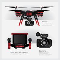 Drone avec caméra VDO et contrôleur Vector Illustration