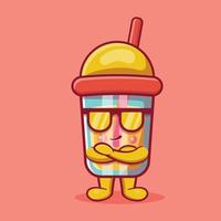 mascotte de personnage de boisson de thé à bulles cool dessin animé isolé dans un style plat vecteur