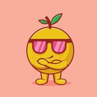 dessin animé isolé de mascotte de personnage de fruit orange cool dans un style plat vecteur