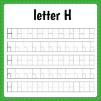 écrire des lettres. page de traçage. fiche pratique. feuille de travail pour les enfants. apprendre l'alphabet. lettre h vecteur
