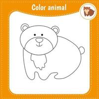 animal de dessin animé mignon - page de coloriage pour les enfants. jeu éducatif pour les enfants. illustration vectorielle. ours de couleur vecteur