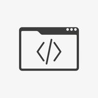 icône vectorielle de codage dans la fenêtre du navigateur isolée sur fond blanc. signe de programmation. symbole de code vecteur