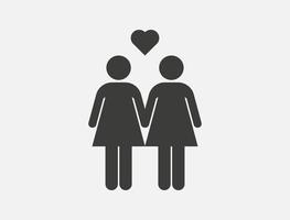 icône de vecteur de couple lesbien isolé sur fond blanc. couple homosexuel chanter. deux femmes et un pictogramme de coeur