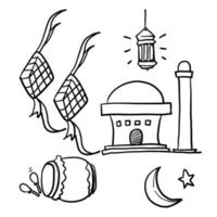 célébration d'illustration eid doodle dessinés à la main, vecteur de collection de symboles islamiques.cartoon