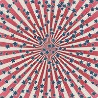 fête de l'indépendance des états-unis 4 juillet ou bannière du jour du souvenir. illustration vectorielle patriotique rétro. rayures concentriques et confettis d'étoiles aux couleurs du drapeau américain. vecteur