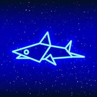 icône de requin origami bleu néon. bleu nuit. l'art du pliage. conception de requin néon. icône de poisson néon réaliste. icône linéaire sur fond blanc. vecteur