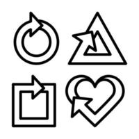 icône de jeu linéaire de signe de flèche en carré, rond, triangle et coeur. ensemble de formes géométriques avec des flèches de même épaisseur linéaire. conception unique de carré, de triangle et etc. vecteur