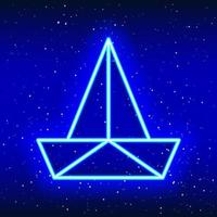 icône de navire origami bleu néon. bleu nuit. l'art du pliage. conception de navire linéaire au néon. icône néon réaliste. icône linéaire sur fond blanc. vecteur