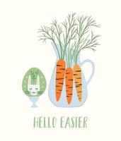 illustration de pâques avec oeuf et carotte. symboles de Pâques. conception de vecteur mignon.