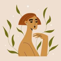 belle jeune femme. la santé mentale des femmes, l'esprit positif et le printemps. fille la beauté de la nature. illustration vectorielle de la journée des femmes. vecteur