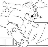 coloriage de licorne qui patine sur une planche à roulettes vecteur