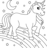 coloriage de licorne marchant sur l'arc-en-ciel vecteur