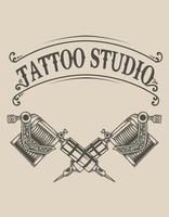 logo de studio de tatouage vintage à deux machines vecteur