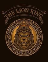 illustration roi lion avec ornement de gravure