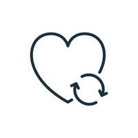 greffe et don de coeur avec l'icône de la ligne de flèche. pictogramme linéaire d'orgue de recyclage et de rénovation. icône de contour de don de coeur. illustration vectorielle isolée vecteur