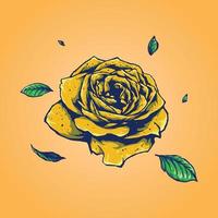 rose jaune et illustration de feuilles vecteur