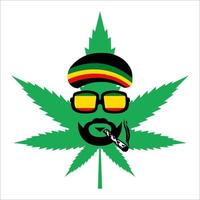 feuille de vecteur vert de cannabis ou de marijuana. chapeau rasta jamaïcain