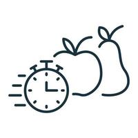 produit sain pour icône de ligne de concept de métabolisme rapide. fruits et pictogramme linéaire chronomètre. produits avec icône de contour de digestion à grande vitesse. illustration vectorielle isolée. vecteur