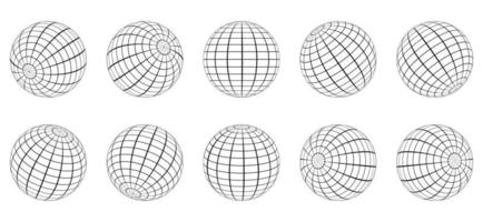 ensemble de sphère de grille de globe. Fil 3d latitude terrestre globale, longitude. globe de grille géométrique. boule de maille de grille ronde. ligne câblée globe terrestre 3d. surface du globe filaire. illustration vectorielle isolée. vecteur