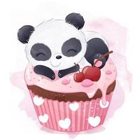 panda mignon et illustration de gâteau de tasse vecteur