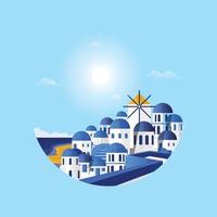 santorini grèce mer égée vue vacances voyage tour cercle emblème vecteur