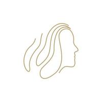 femme de visage de ligne continue avec création de logo de salon de style cheveux longs, illustration d'icône de symbole graphique vectoriel idée créative