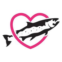 saumon de poisson de forme moderne avec illustration de symbole d'icône de vecteur de conception de logo d'amour