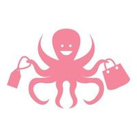 dessin animé poulpe shopping logo vecteur icône symbole conception graphique illustration