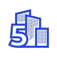 numéro 5 cinq avec bâtiment propriété appartement logo design graphique vectoriel symbole icône illustration idée créative